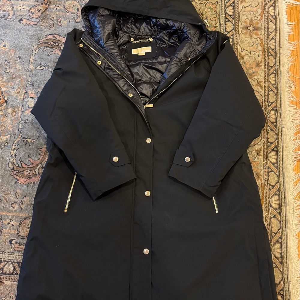 Michael Kors Water-Resistant Quilted Hooded Coat, Women's Black, XXL
